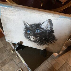 5 x 7 Acrylic on canvas blue eyed cat painting
